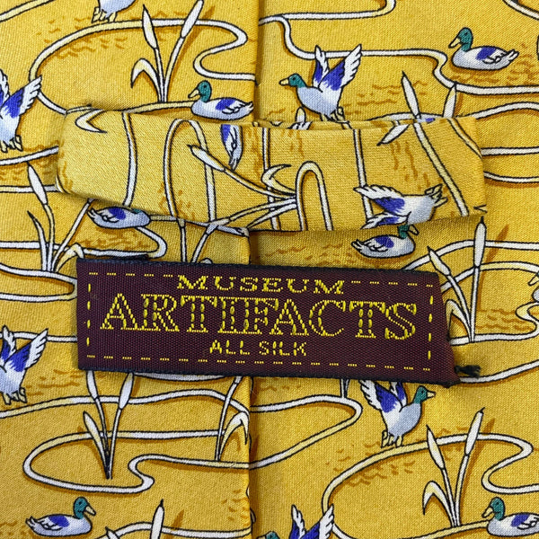 Museum Artifacts Mens Yellow All Silk Duck Pond Print Tie 56" Neckwear Patterned