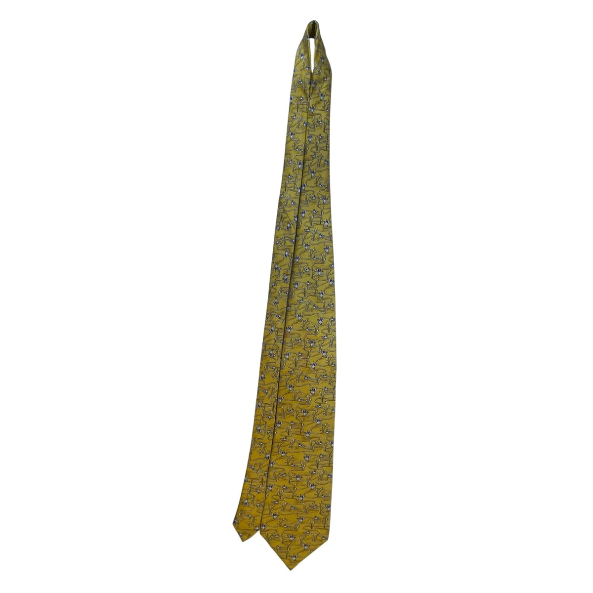 Museum Artifacts Mens Yellow All Silk Duck Pond Print Tie 56" Neckwear Patterned
