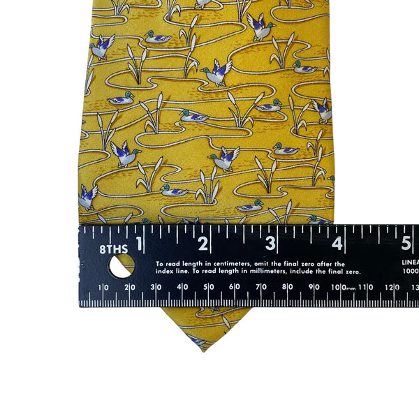Museum Artifacts Mens Yellow All Silk Duck Pond Print Tie 56" Neckwear Patterned