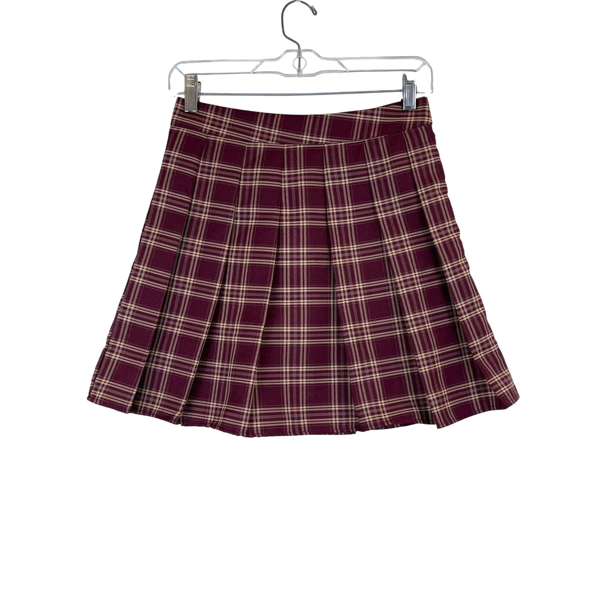 Shein Womens Burgundy Plaid Pleated Skirt Size Small
