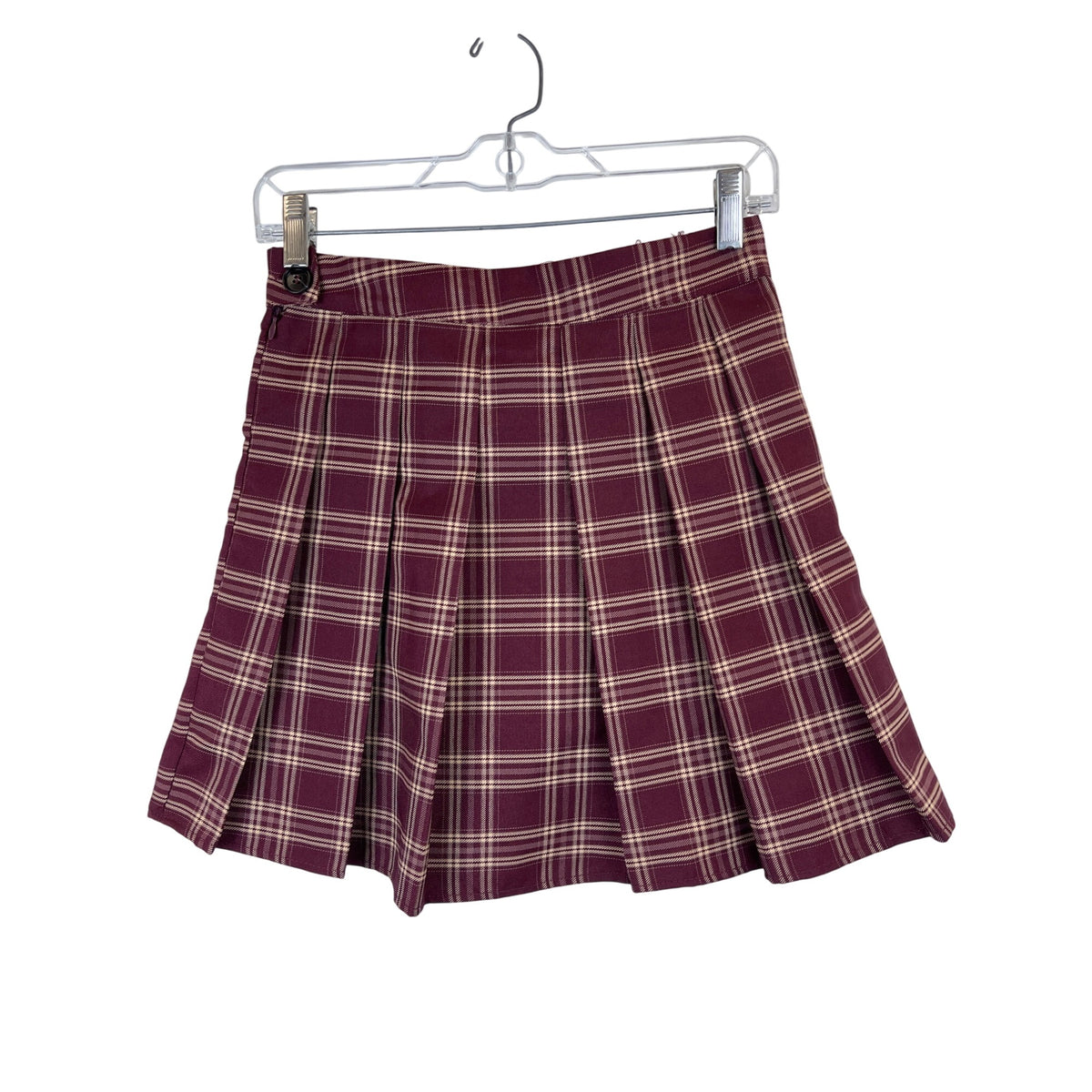 Shein Womens Burgundy Plaid Pleated Skirt Size Small