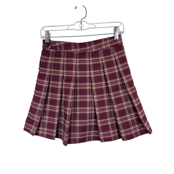 Shein Womens Burgundy Plaid Pleated Skirt Size Small