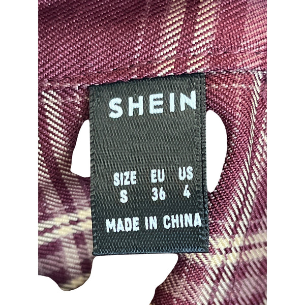 Shein Womens Burgundy Plaid Pleated Skirt Size Small