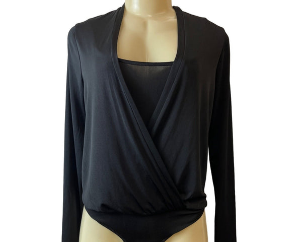 BCBG Maxazria Women's Black Crossover Long Sleeved Bodysuit Sz S- NWT