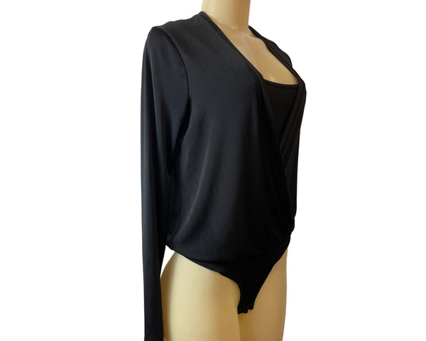 BCBG Maxazria Women's Black Crossover Long Sleeved Bodysuit Sz S- NWT
