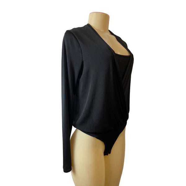 BCBG Maxazria Women's Black Crossover Long Sleeved Bodysuit Sz S- NWT