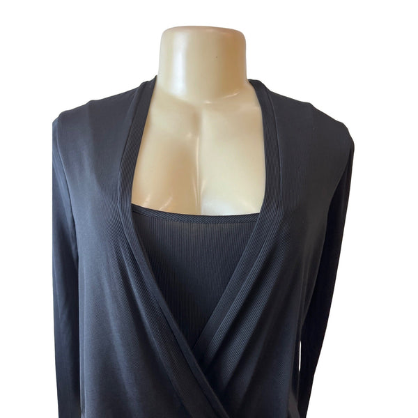 BCBG Maxazria Women's Black Crossover Long Sleeved Bodysuit Sz S- NWT