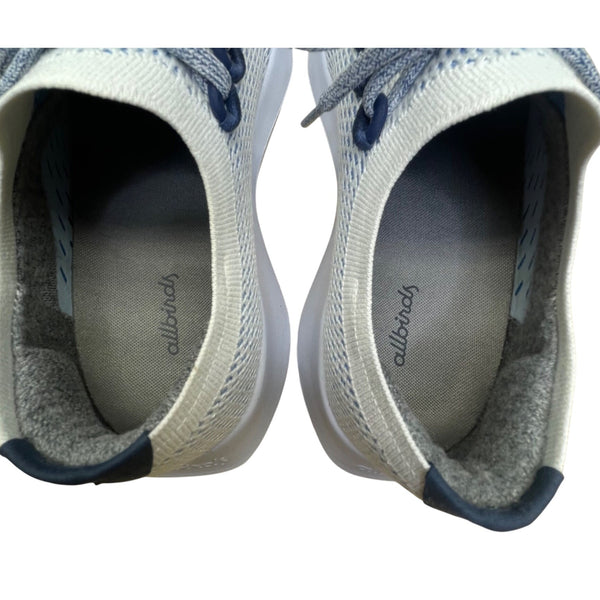 Allbirds Women’s White & Blue Knit Tree Dasher Lace-Up Running Sneakers Sz 10.5