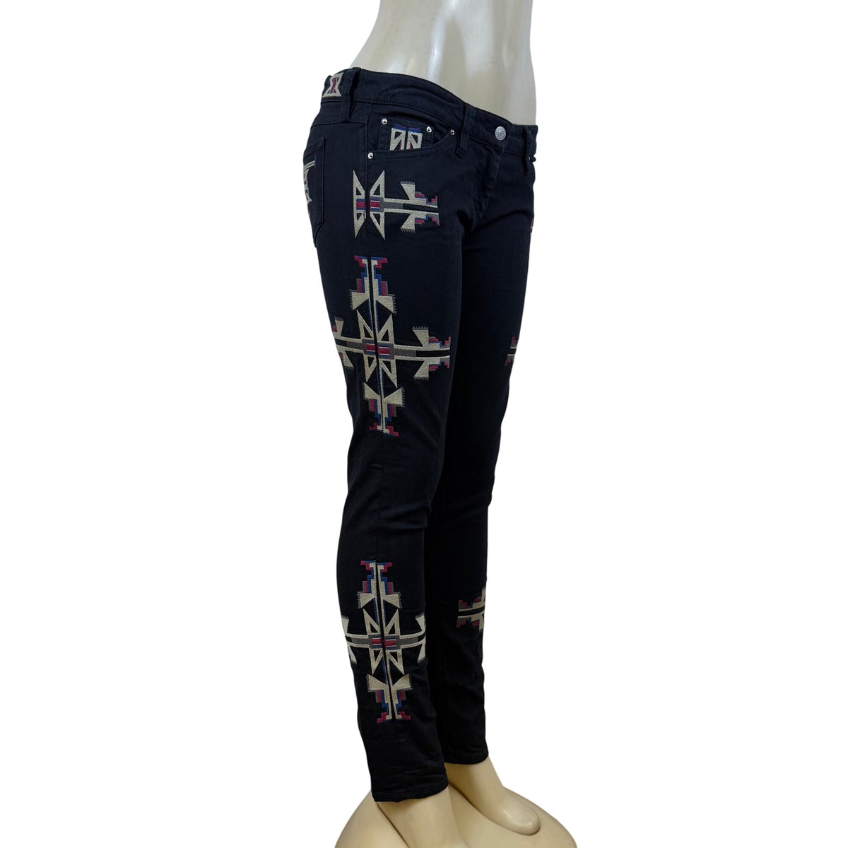 Isabel Marant Women’s Black Cotton-Elastane Embroidered Skinny Jeans Size 3