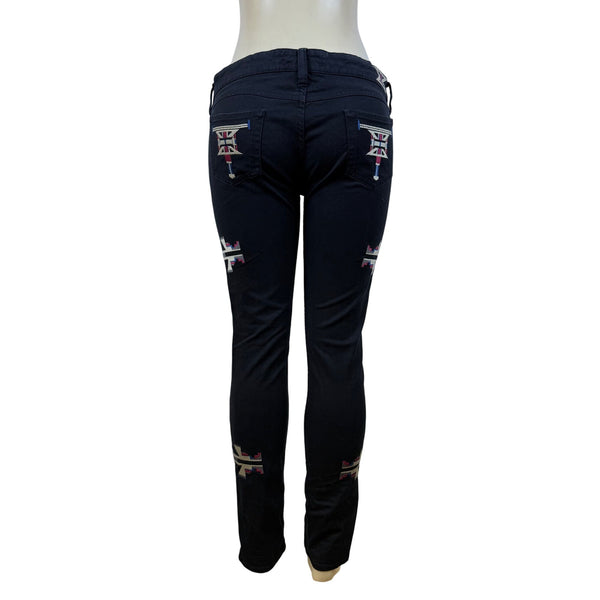 Isabel Marant Women’s Black Cotton-Elastane Embroidered Skinny Jeans Size 3