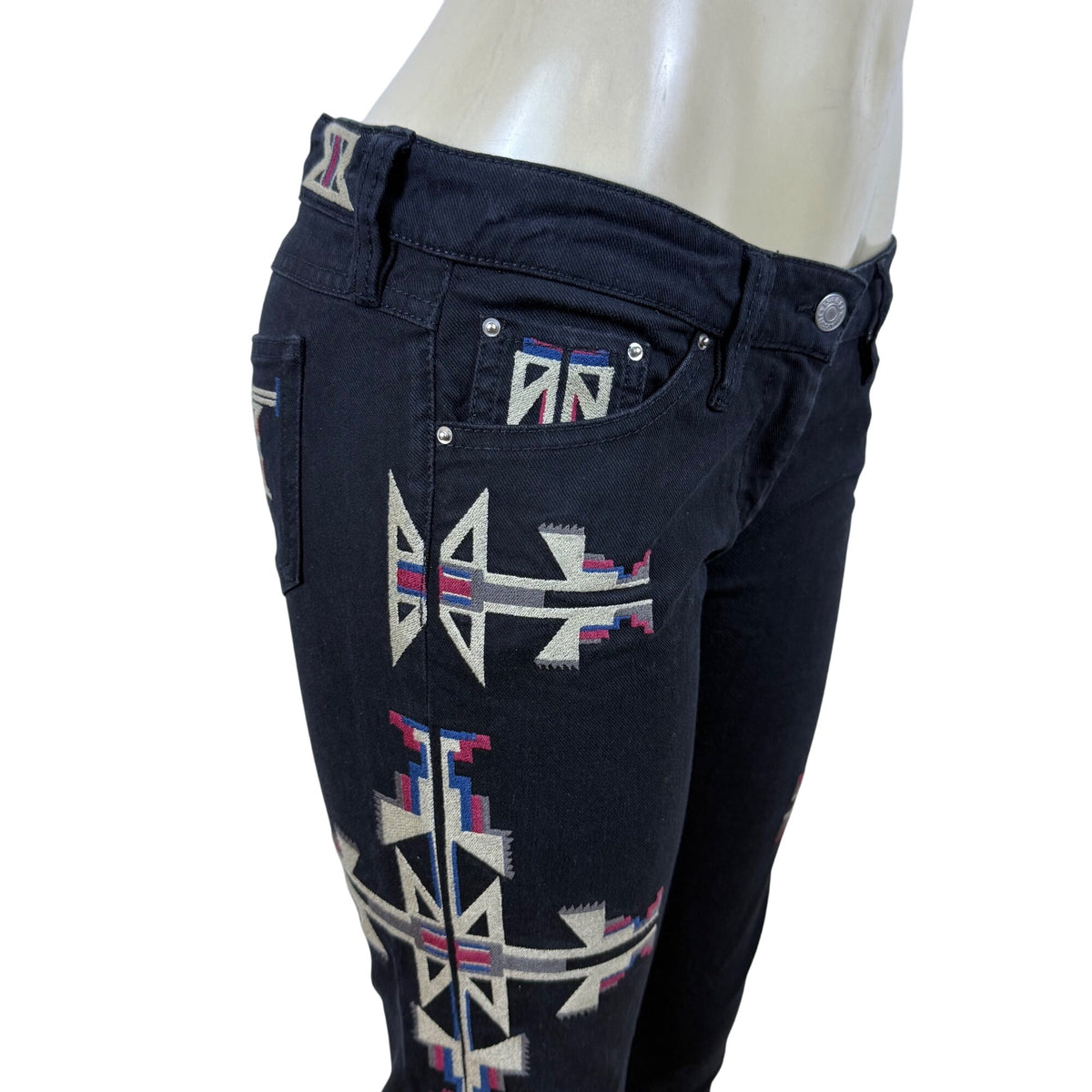 Isabel Marant Women’s Black Cotton-Elastane Embroidered Skinny Jeans Size 3