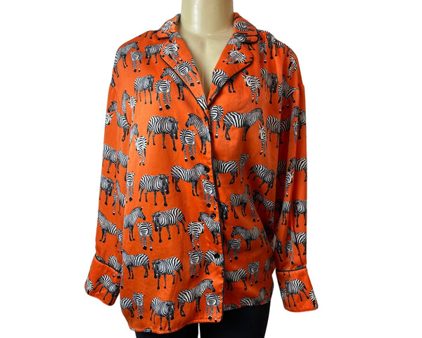 Urban Revivo Zebra Print Orange Button-Up Long Sleeve Blouse Sz 8
