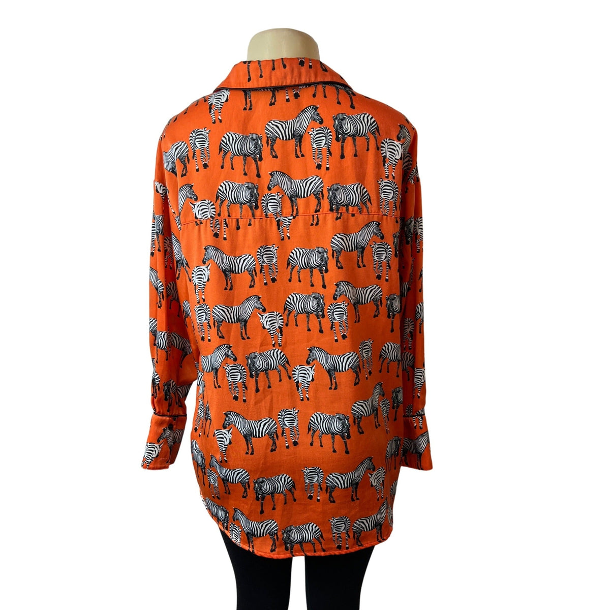 Urban Revivo Zebra Print Orange Button-Up Long Sleeve Blouse Sz 8