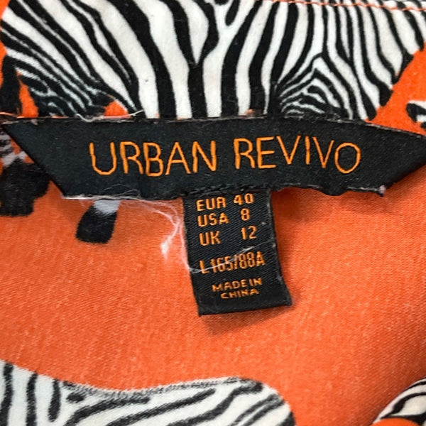 Urban Revivo Zebra Print Orange Button-Up Long Sleeve Blouse Sz 8