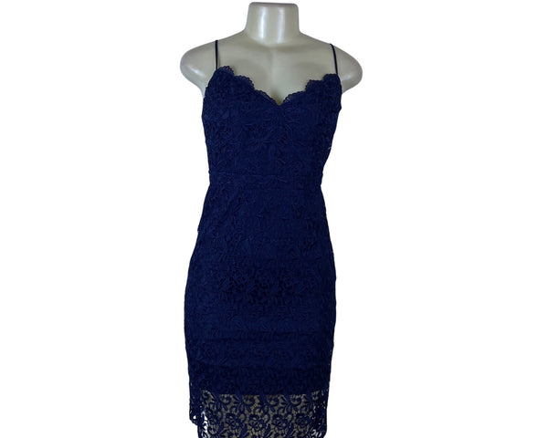 J.Crew Womens Navy Lace Sleeveless Dress Scalloped Hem Slim Fit Size 00