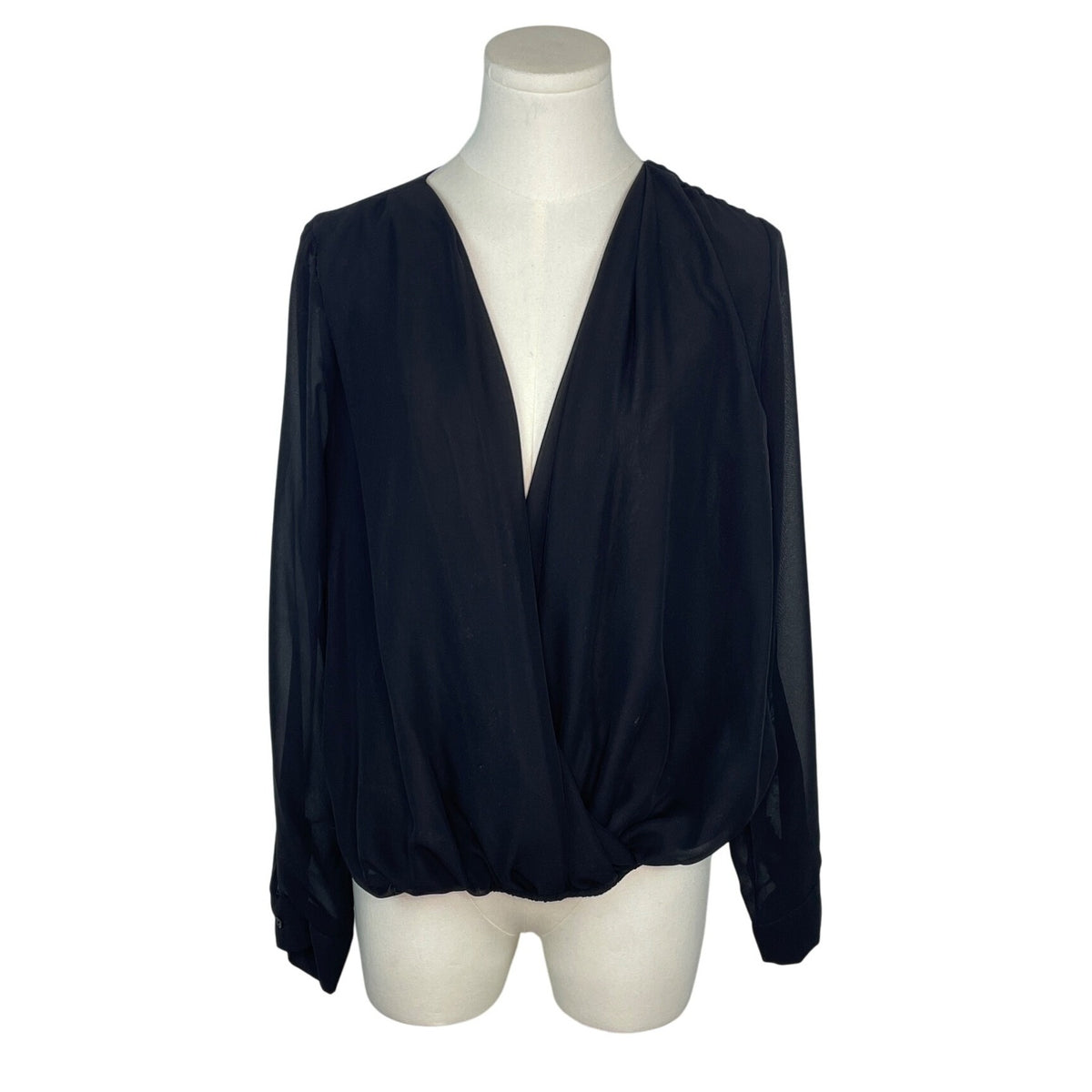 Liberty Love Womens Black Sheer Long Sleeve Wrap Blouse Size S - New