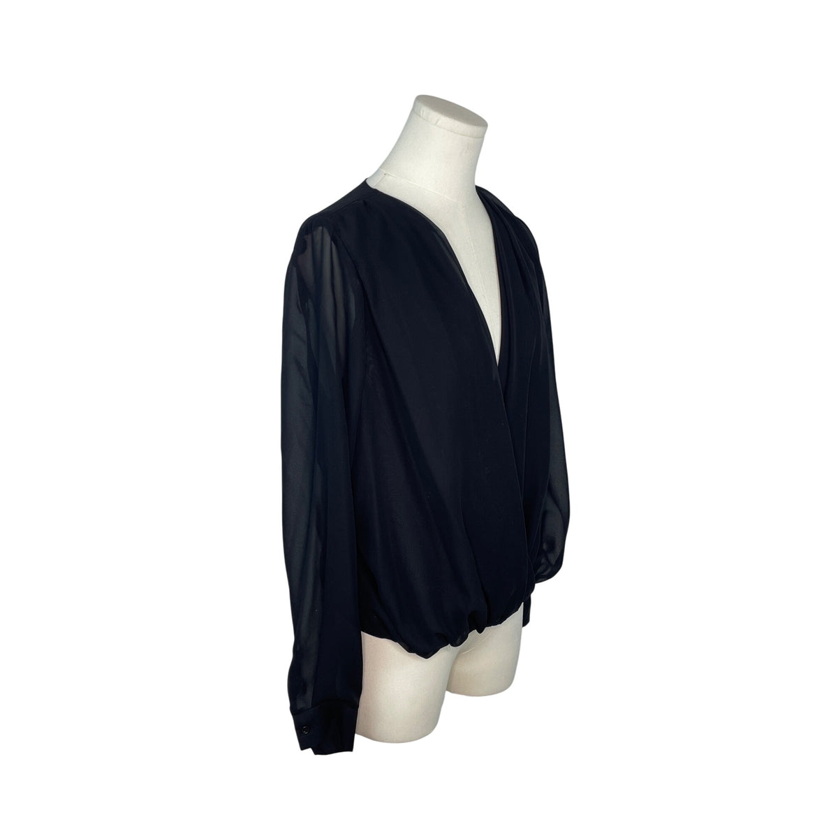 Liberty Love Womens Black Sheer Long Sleeve Wrap Blouse Size S - New