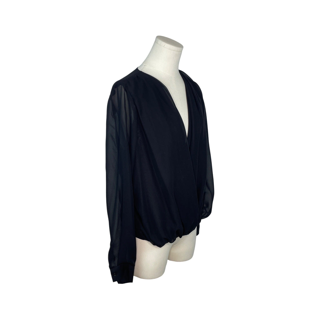 Liberty Love Womens Black Sheer Long Sleeve Wrap Blouse Size S - New