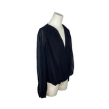 Liberty Love Womens Black Sheer Long Sleeve Wrap Blouse Size S - New