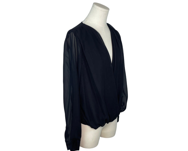 Liberty Love Womens Black Sheer Long Sleeve Wrap Blouse Size S - New