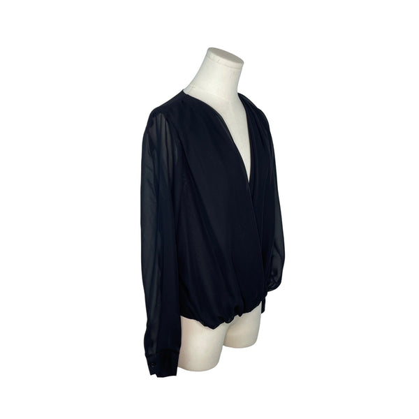 Liberty Love Womens Black Sheer Long Sleeve Wrap Blouse Size S - New