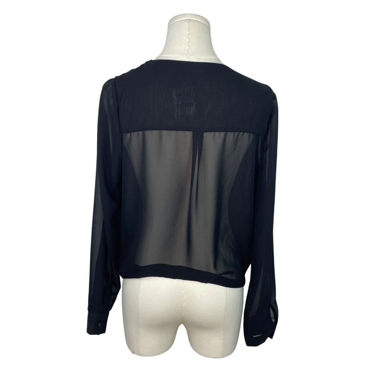 Liberty Love Womens Black Sheer Long Sleeve Wrap Blouse Size S - New