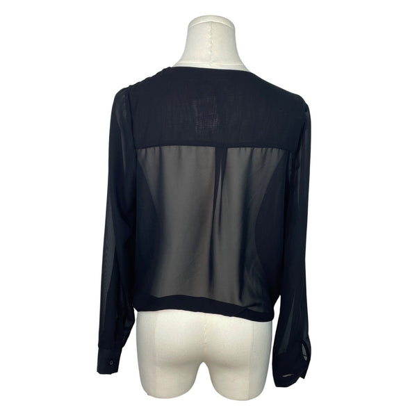 Liberty Love Womens Black Sheer Long Sleeve Wrap Blouse Size S - New