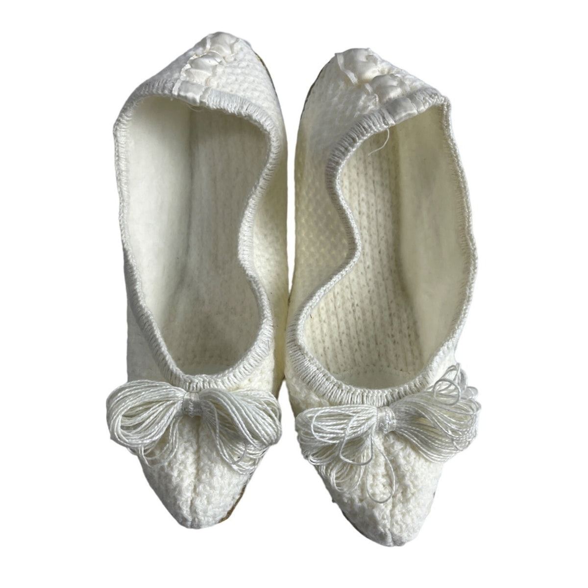 DearFoams Youth Girl's White Ballerina Slippers Sz 8-9