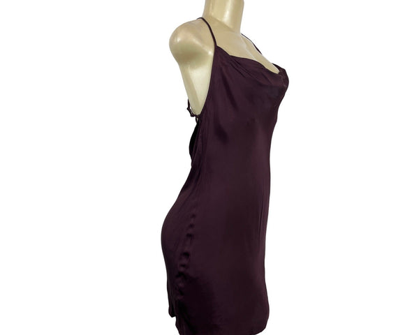 H&M Womens Burgundy Satin Cowl Neck Slip Dress With Strappy Back Sz S - New