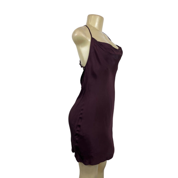 H&M Womens Burgundy Satin Cowl Neck Slip Dress With Strappy Back Sz S - New