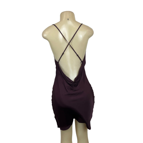 H&M Womens Burgundy Satin Cowl Neck Slip Dress With Strappy Back Sz S - New