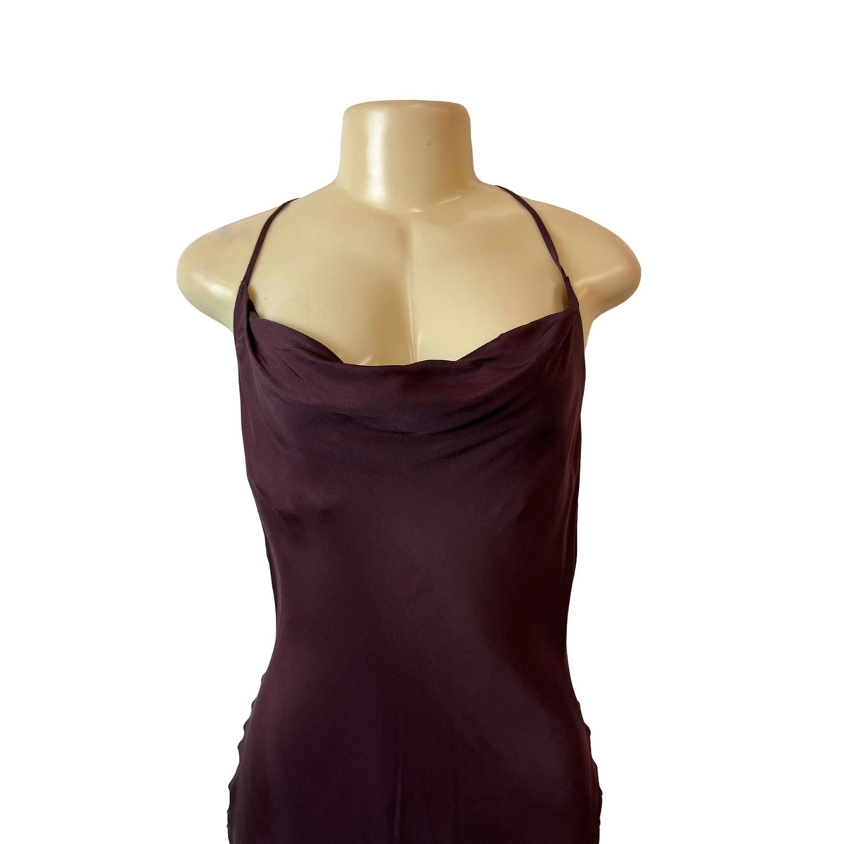 H&M Womens Burgundy Satin Cowl Neck Slip Dress With Strappy Back Sz S - New