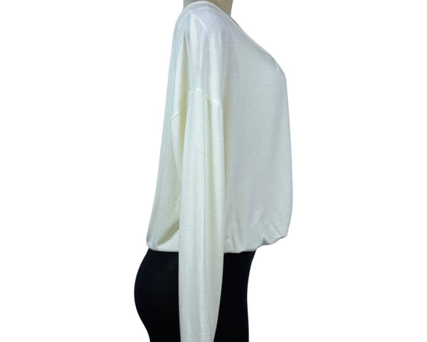 Maeve By Anthropologie Womens Off-White Long Sleeve Loose Fit Top Size M