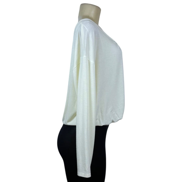 Maeve By Anthropologie Womens Off-White Long Sleeve Loose Fit Top Size M