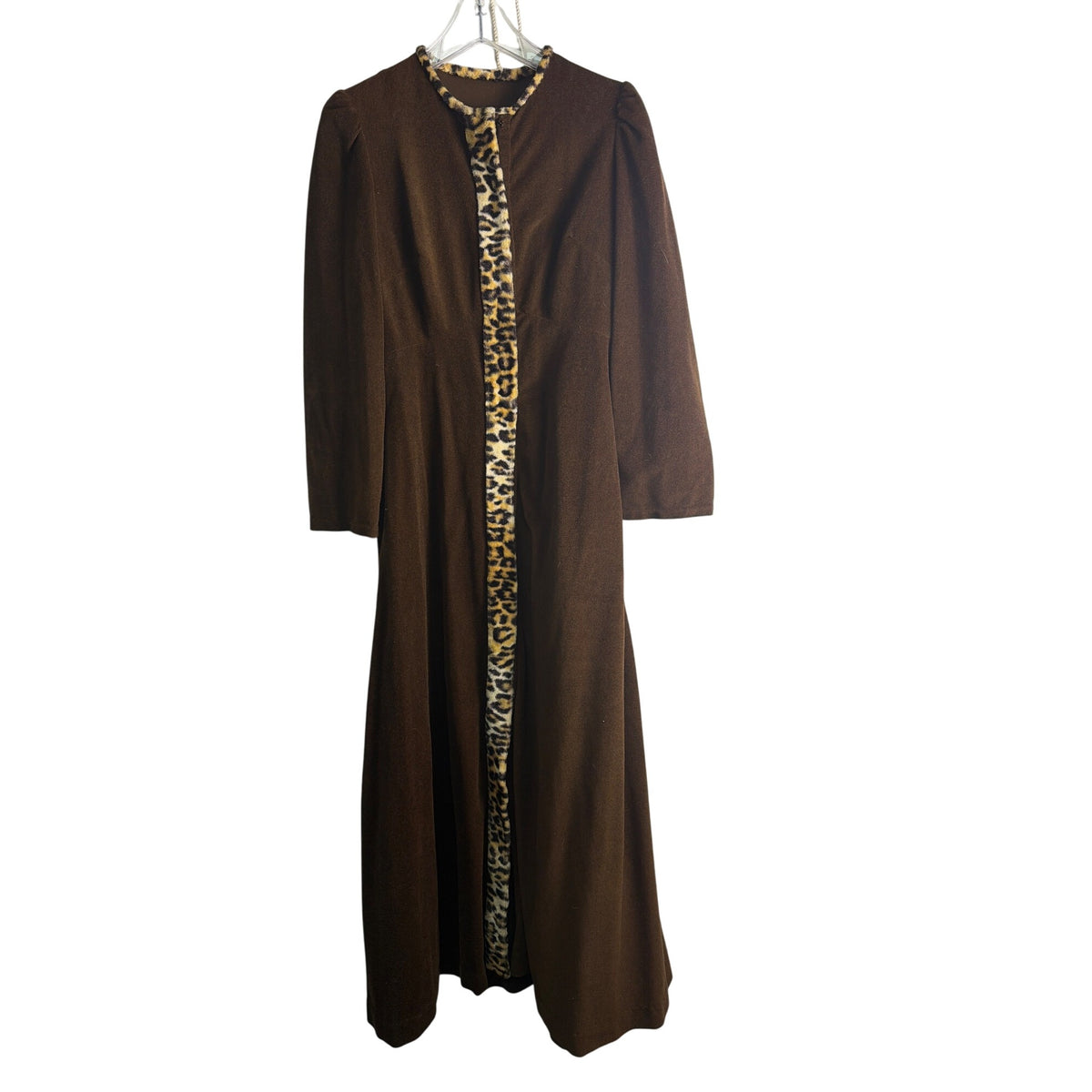 Vintage Brown Womens Wool Blend Maxi Dress With Animal Print Trim Size M Vintage Brown Womens Wool Blend Maxi Dress With Animal Print Trim Size M