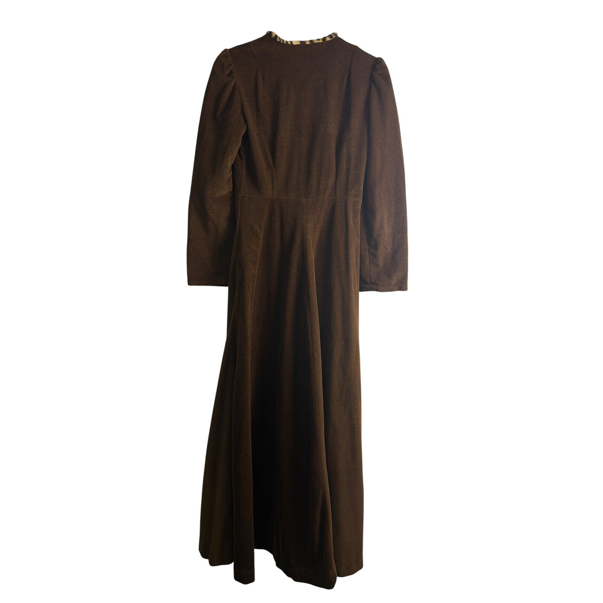Vintage Brown Womens Wool Blend Maxi Dress With Animal Print Trim Size M Vintage Brown Womens Wool Blend Maxi Dress With Animal Print Trim Size M