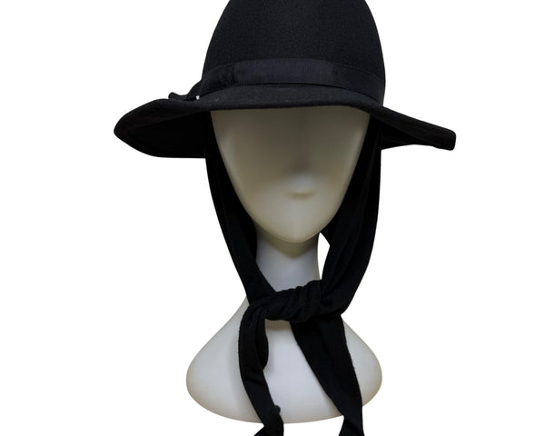 Michael Howard Womens Black Wool Wide-Brim Hat With Ribbon Band & Tied Scarf OS