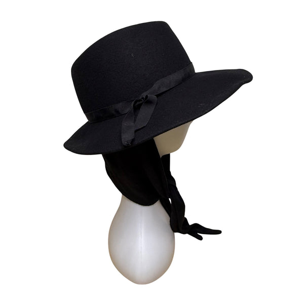 Michael Howard Womens Black Wool Wide-Brim Hat With Ribbon Band & Tied Scarf OS