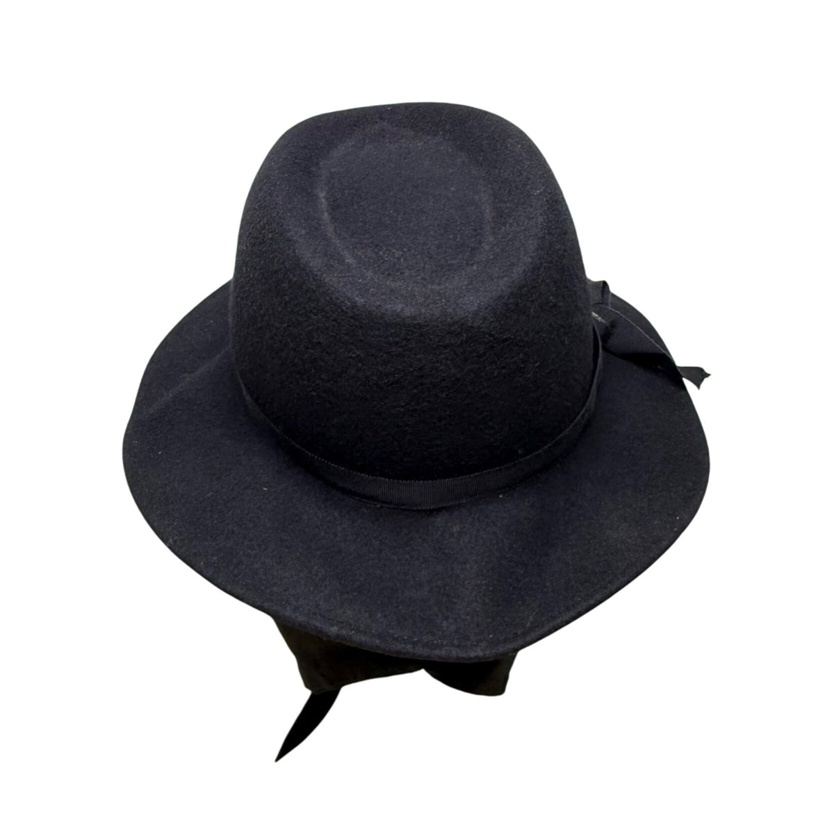 Michael Howard Womens Black Wool Wide-Brim Hat With Ribbon Band & Tied Scarf OS
