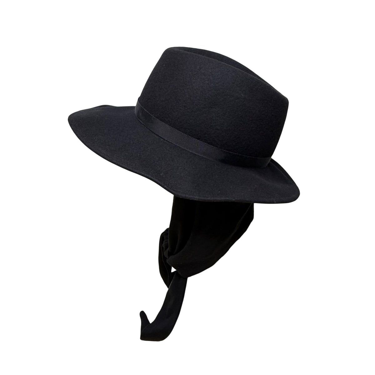 Michael Howard Womens Black Wool Wide-Brim Hat With Ribbon Band & Tied Scarf OS