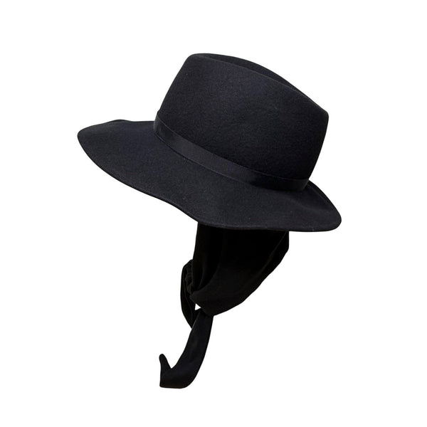 Michael Howard Womens Black Wool Wide-Brim Hat With Ribbon Band & Tied Scarf OS
