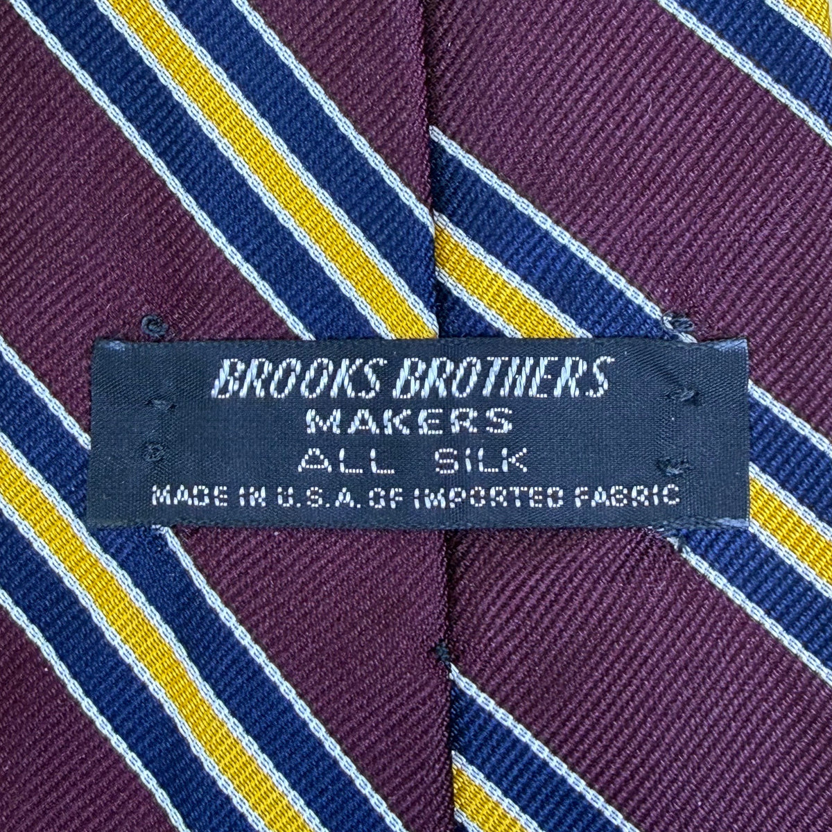 Vintage Brooks Brothers Purple Yellow & Navy All Silk Striped Tie Classic Finish