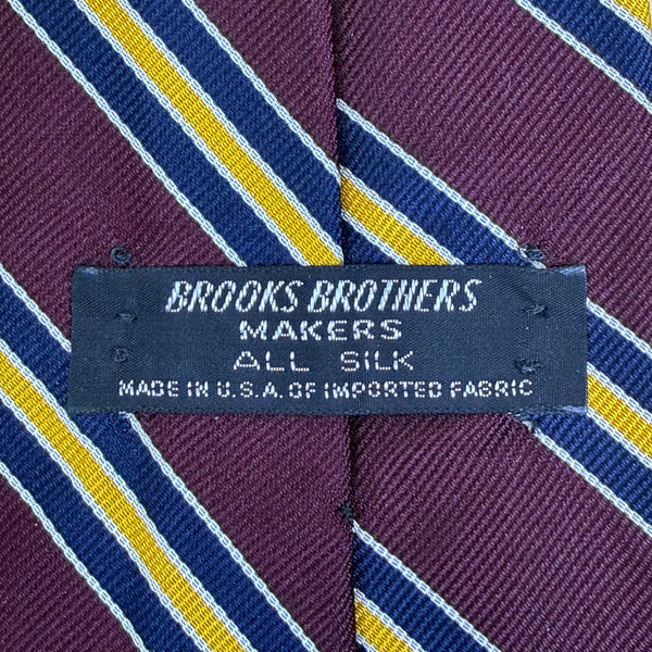 Vintage Brooks Brothers Purple Yellow & Navy All Silk Striped Tie Classic Finish