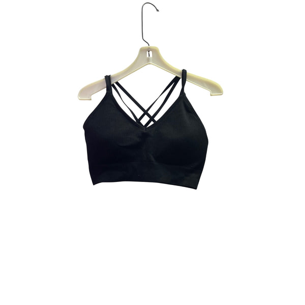Aerie Womens Black Ribbed Strappy Back Sports Bra XXL Lightweight Stretchy Lounge