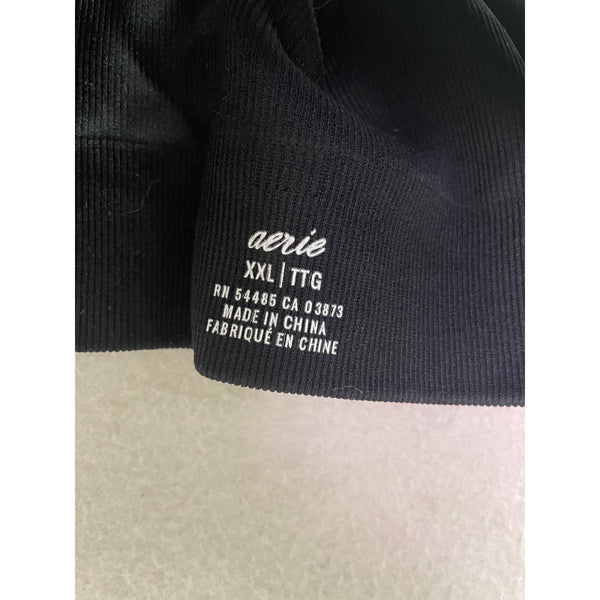 Aerie Womens Black Ribbed Strappy Back Sports Bra XXL Lightweight Stretchy Lounge