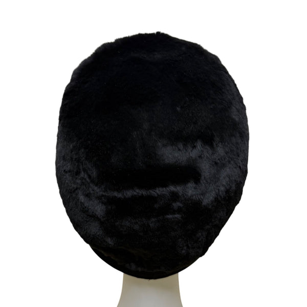 Saks Fifth Avenue 1960s Womens Black Faux Fur Cloche Hat With Bow Red Lining