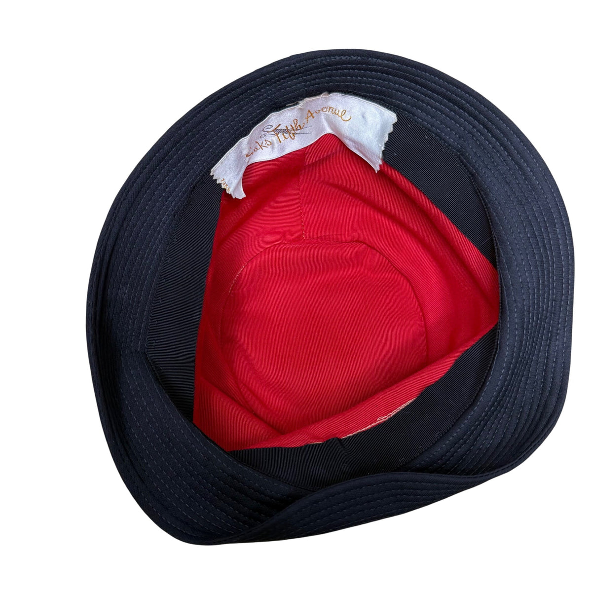 Saks Fifth Avenue 1960s Womens Black Faux Fur Cloche Hat With Bow Red Lining