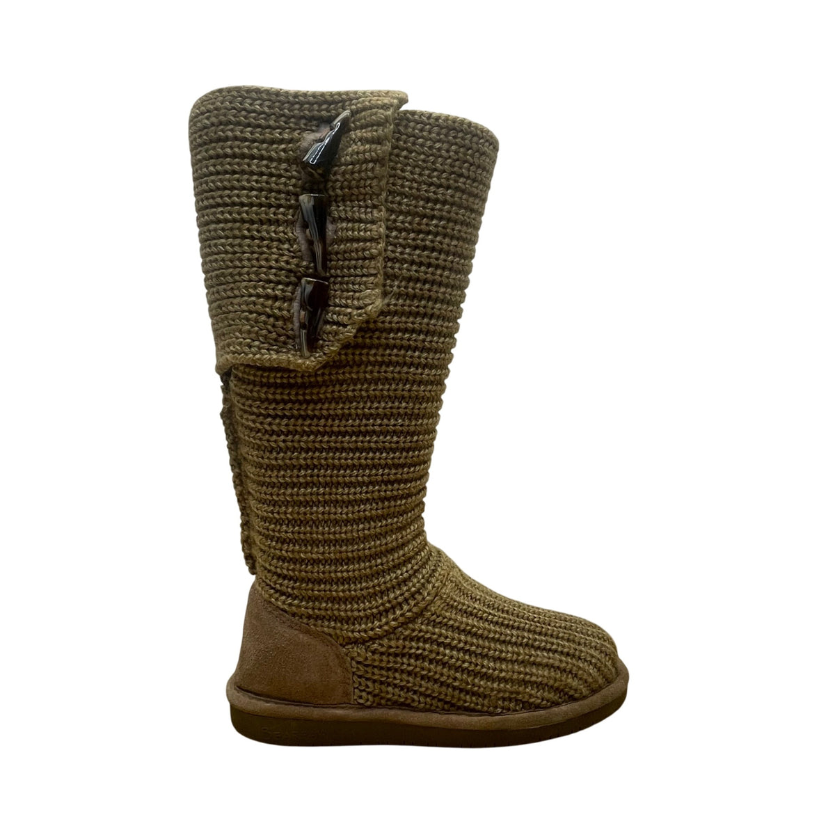Bearpaw Women’s Brown Knit Sheepskin TPR Outsole Anastasia Tall Boots Sz 8