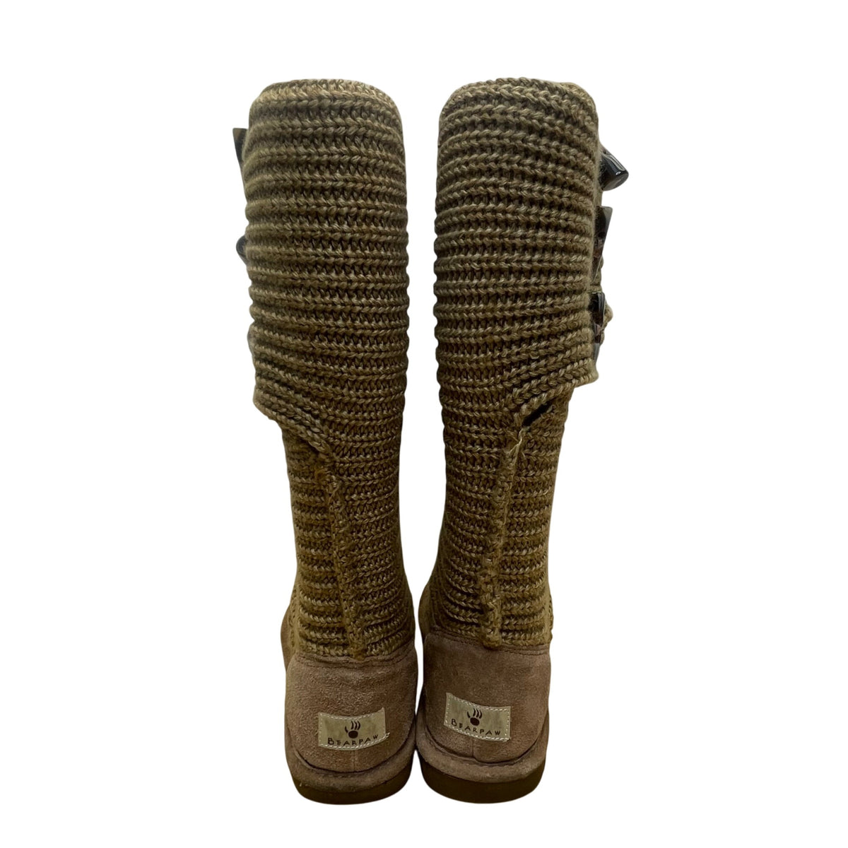 Bearpaw Women’s Brown Knit Sheepskin TPR Outsole Anastasia Tall Boots Sz 8