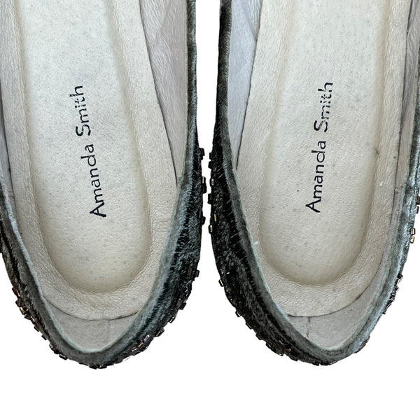 Amanda Smith Olive Green & Copper Velvet Beaded Geenie Flat Shoes Size 7.5 M